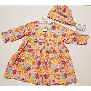 Zutano baby girl 0-6 months long sleeve floral dress and hat